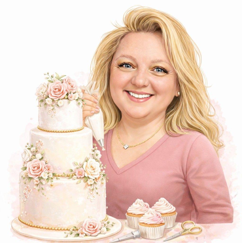 Jeannie of Jeannie's Cakez with a floral tiered cake
